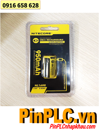 Nitecore NL169R; Pin sạc 16340 CR123A Nitecore NL169R 3.7v 950mAh 3.42Wh /Thân có cổng sạc USB-Type C